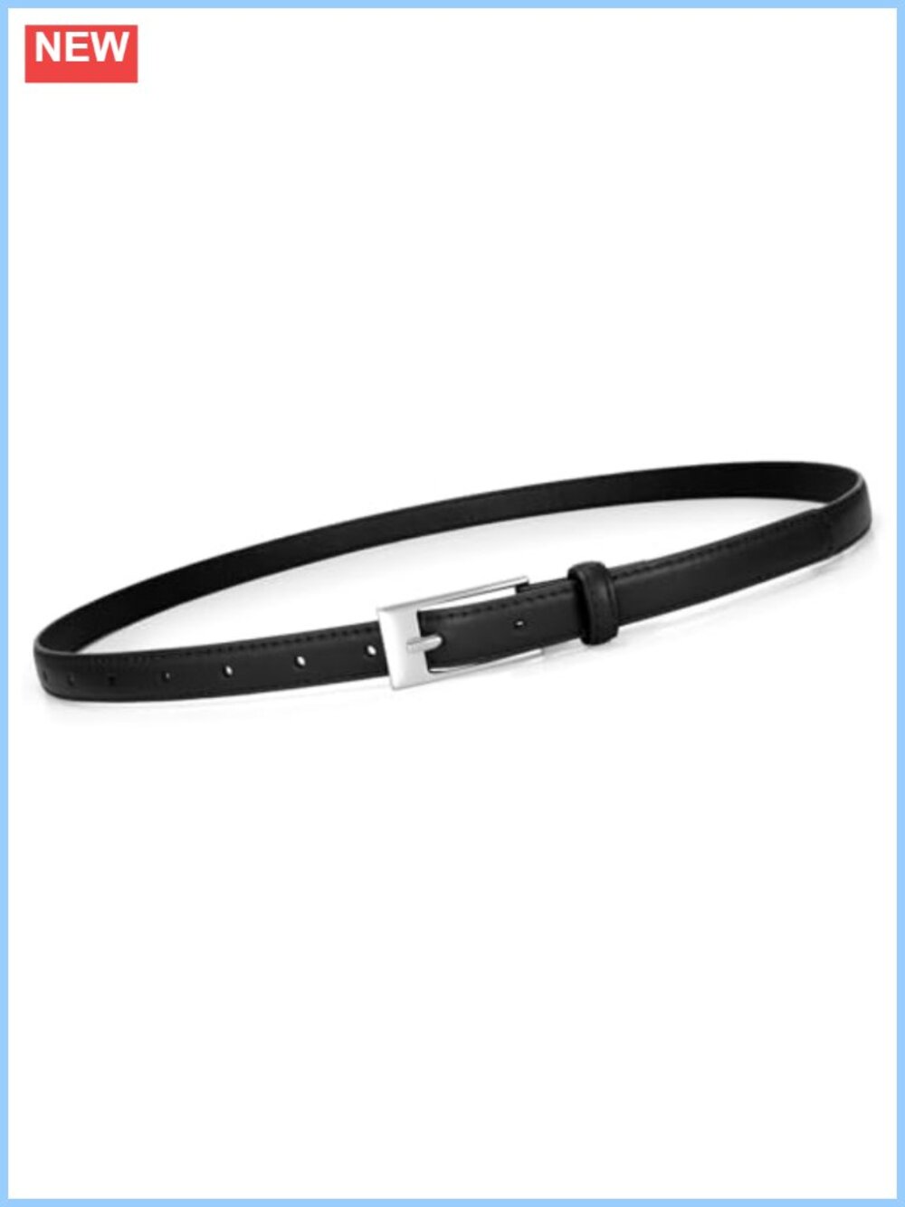 Thin Skinny Faux Leather Belt with Silver Buckle for Jeans Pants Dresses